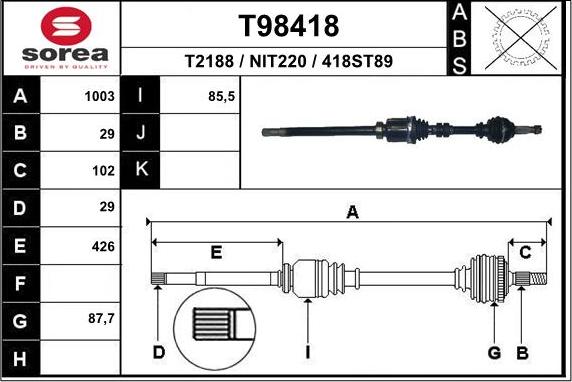 EAI T98418 - Полуоска vvparts.bg