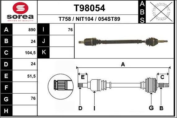 EAI T98054 - Полуоска vvparts.bg