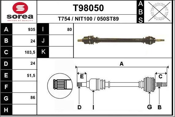 EAI T98050 - Полуоска vvparts.bg