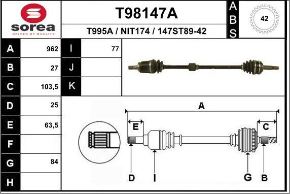 EAI T98147A - Полуоска vvparts.bg