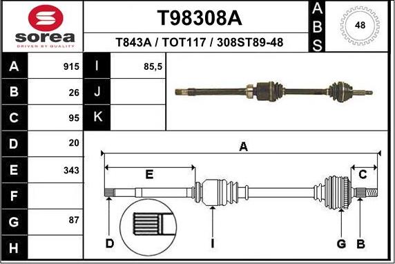 EAI T98308A - Полуоска vvparts.bg