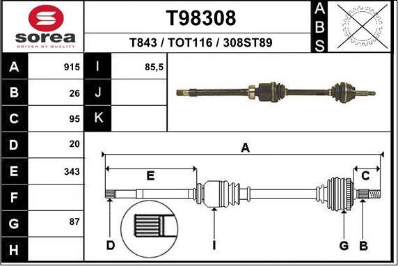 EAI T98308 - Полуоска vvparts.bg