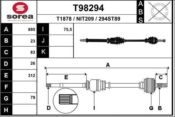 EAI T98294 - Полуоска vvparts.bg