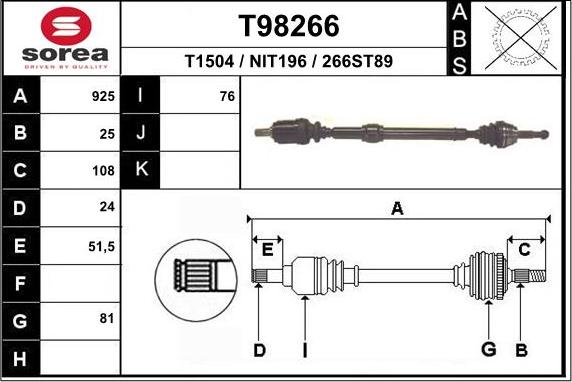 EAI T98266 - Полуоска vvparts.bg