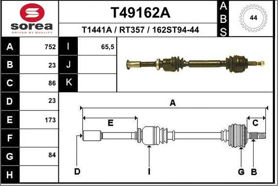 EAI T49162A - Полуоска vvparts.bg