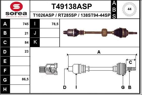 EAI T49138ASP - Полуоска vvparts.bg