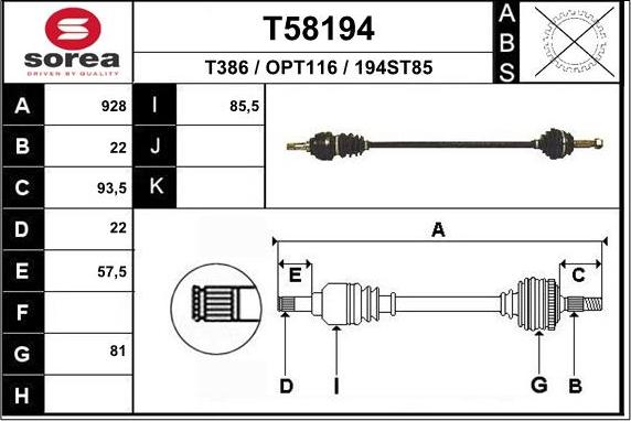 EAI T58194 - Полуоска vvparts.bg