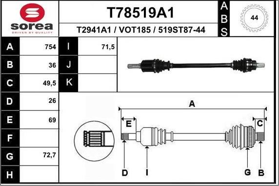 EAI T78519A1 - Полуоска vvparts.bg