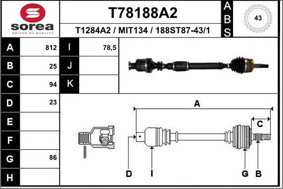 EAI T78188A2 - Полуоска vvparts.bg