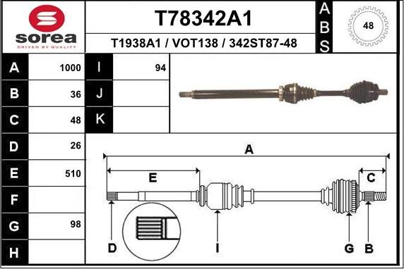 EAI T78342A1 - Полуоска vvparts.bg