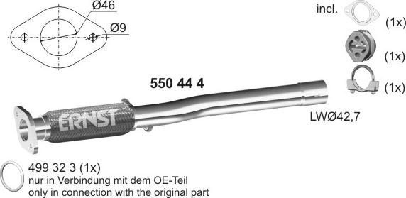 ERNST 550444 - Гъвкава тръба, изпускателна система vvparts.bg