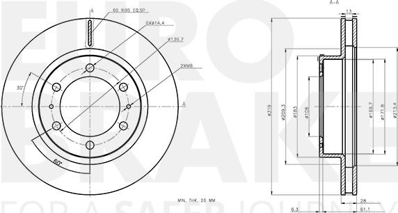 Eurobrake 58153145184 - Спирачен диск vvparts.bg