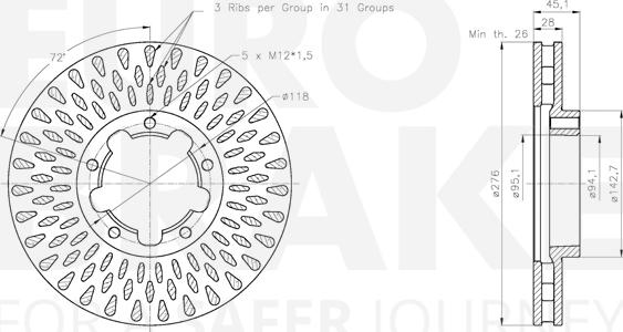 Eurobrake 5815312286 - Спирачен диск vvparts.bg