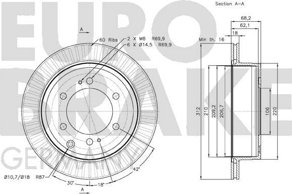 Eurobrake 58152045101 - Спирачен диск vvparts.bg