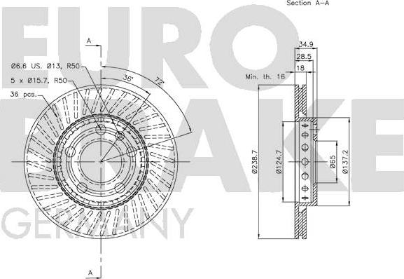 Eurobrake 58152047101 - Спирачен диск vvparts.bg