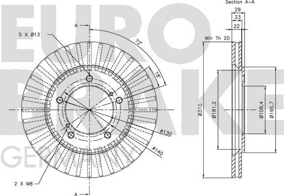 Eurobrake 5815205210 - Спирачен диск vvparts.bg