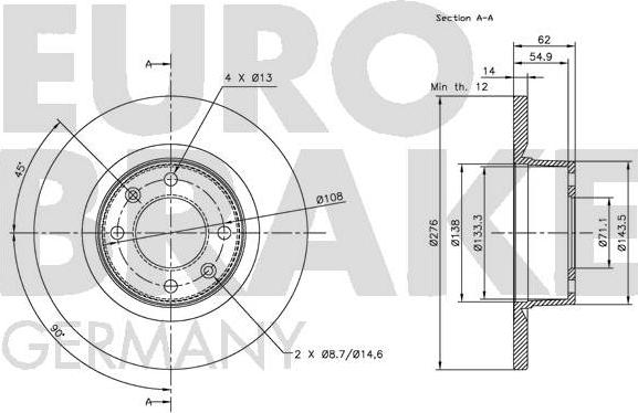 Eurobrake 5815201930 - Спирачен диск vvparts.bg