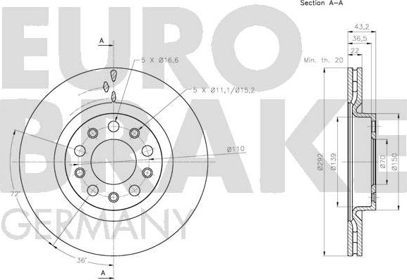 Eurobrake 5815201033 - Спирачен диск vvparts.bg