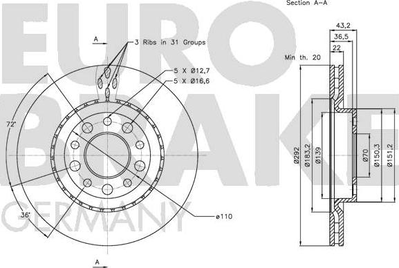 Eurobrake 5815201025 - Спирачен диск vvparts.bg