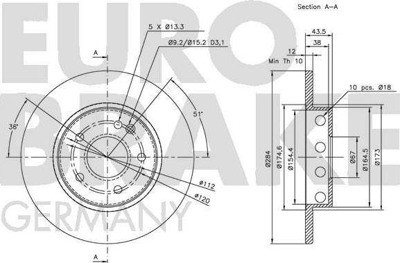 Eurobrake 5815203316 - Спирачен диск vvparts.bg