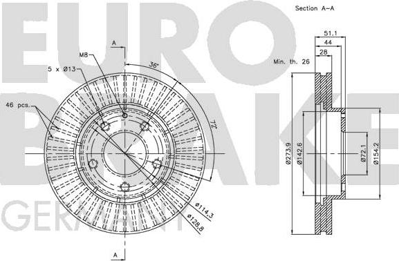 Eurobrake 5815203254 - Спирачен диск vvparts.bg