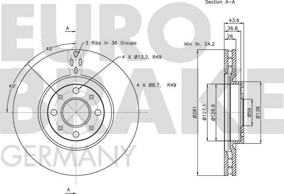 Eurobrake 5815202344 - Спирачен диск vvparts.bg