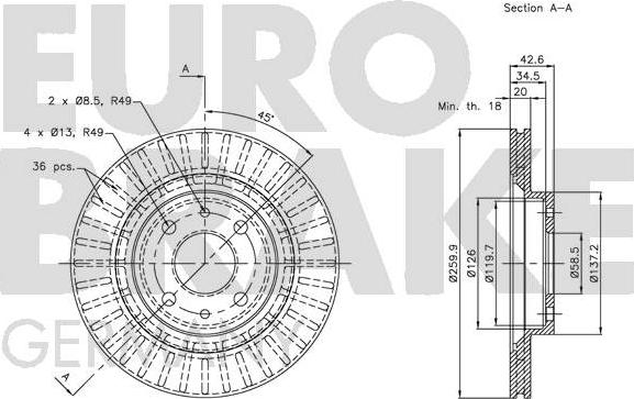 Eurobrake 5815202342 - Спирачен диск vvparts.bg