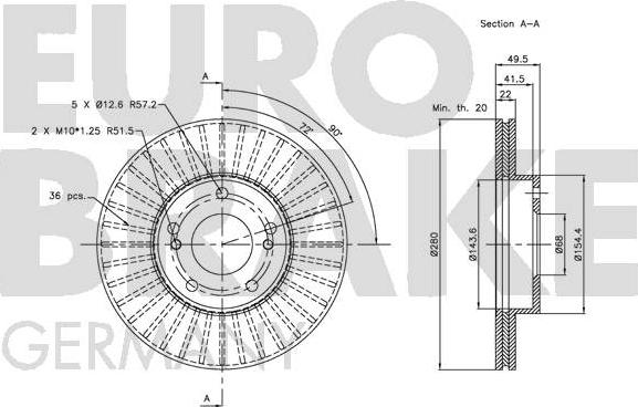 Eurobrake 5815202247 - Спирачен диск vvparts.bg