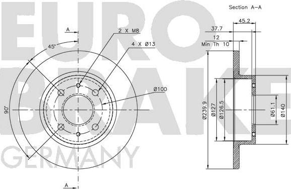 Eurobrake 5815202216 - Спирачен диск vvparts.bg