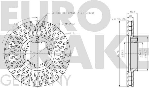 Eurobrake 5815202286 - Спирачен диск vvparts.bg