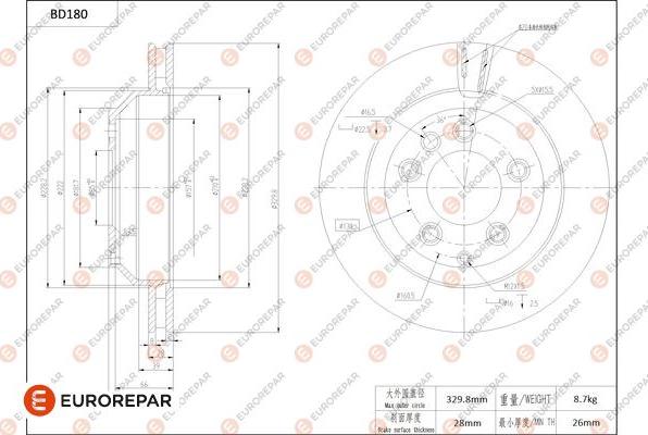 EUROREPAR 1684262280 - Спирачен диск vvparts.bg