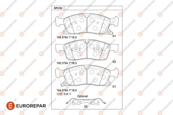 EUROREPAR 1681251580 - Комплект спирачно феродо, дискови спирачки vvparts.bg