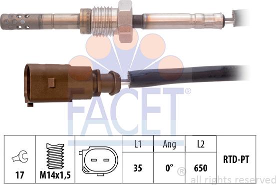 FACET 22.0065 - Датчик, температура на изгорелите газове vvparts.bg