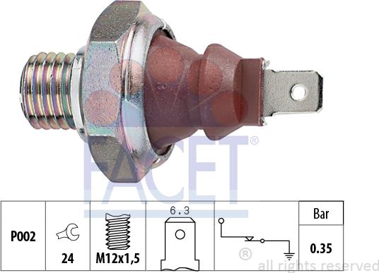 FACET 7.0026 - Датчик, налягане на маслото vvparts.bg