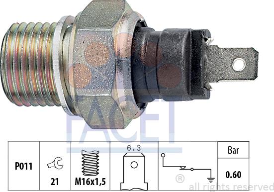 FACET 7.0021 - Датчик, налягане на маслото vvparts.bg