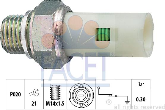 FACET 7.0076 - Датчик, налягане на маслото vvparts.bg