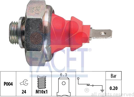 FACET 7.0072 - Датчик, налягане на маслото vvparts.bg