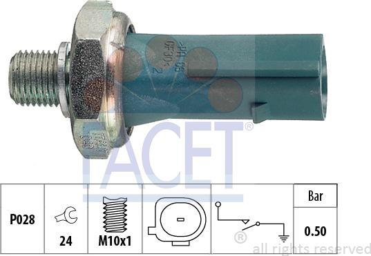 FACET 7.0196 - Датчик, налягане на маслото vvparts.bg