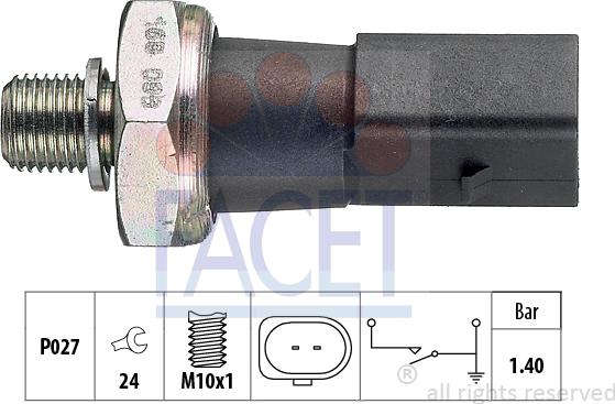 FACET 7.0168 - Датчик, налягане на маслото vvparts.bg