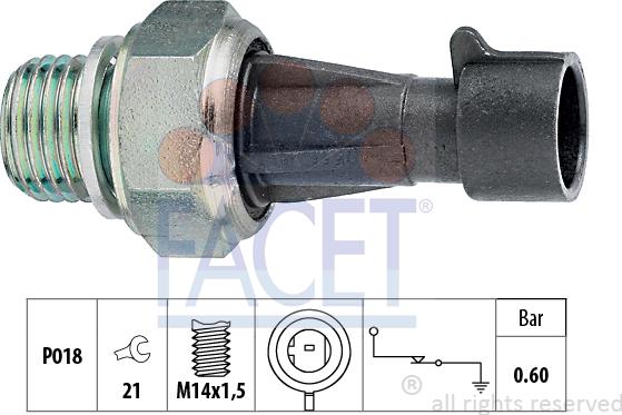 FACET 7.0129 - Датчик, налягане на маслото vvparts.bg