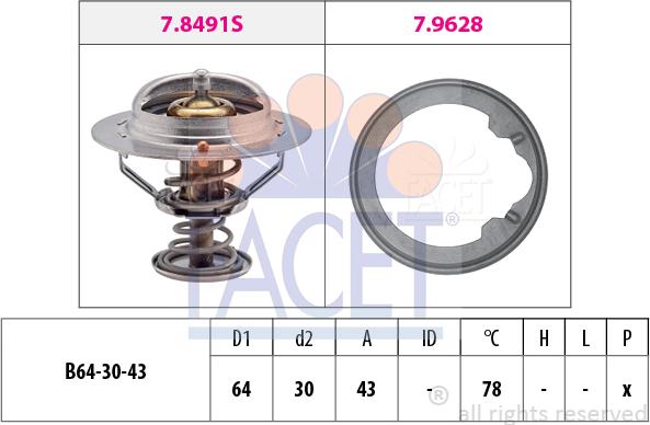 FACET 7.8496 - Термостат, охладителна течност vvparts.bg