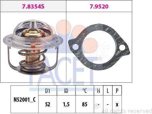 FACET 7.8354 - Термостат, охладителна течност vvparts.bg