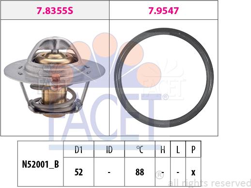 FACET 7.8355 - Термостат, охладителна течност vvparts.bg