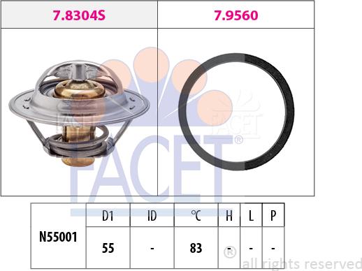 FACET 7.8304 - Термостат, охладителна течност vvparts.bg