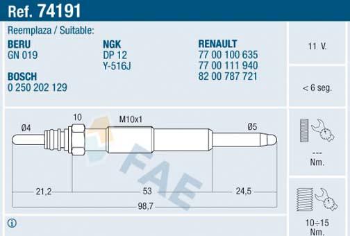 FAE 74191 - Подгревна свещ vvparts.bg