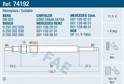 FAE 74192 - Подгревна свещ vvparts.bg