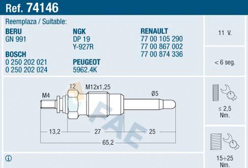 FAE 74146 - Подгревна свещ vvparts.bg