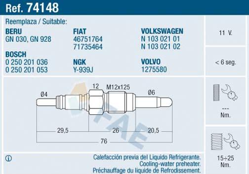 FAE 74148 - Подгревна свещ vvparts.bg