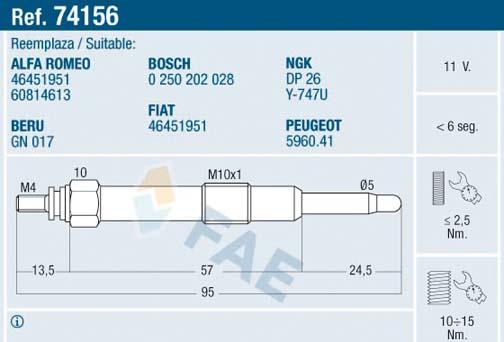 FAE 74156 - Подгревна свещ vvparts.bg