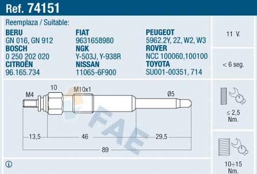 FAE 74151 - Подгревна свещ vvparts.bg